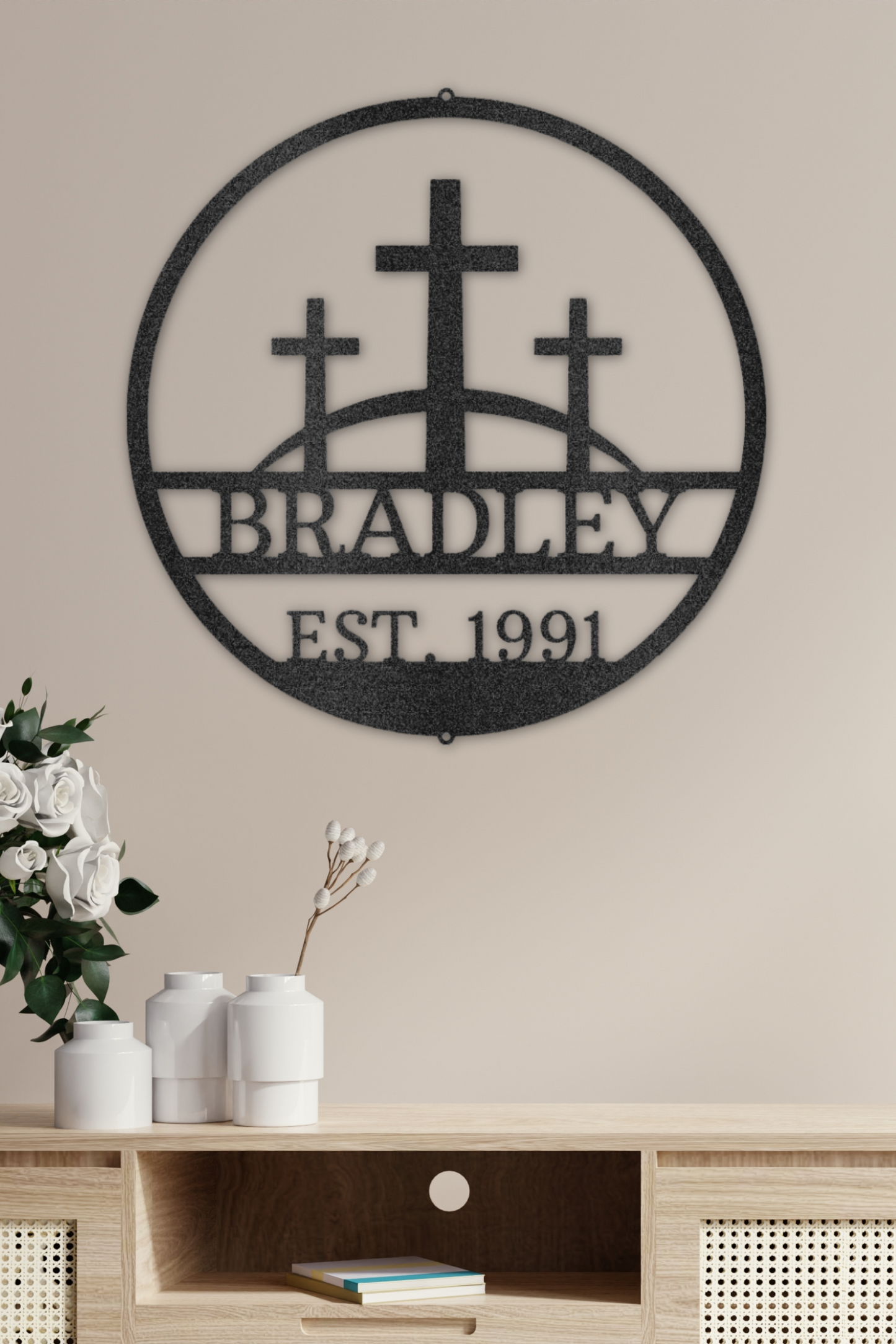 Custom Three Crosses Monogram - Steel Sign